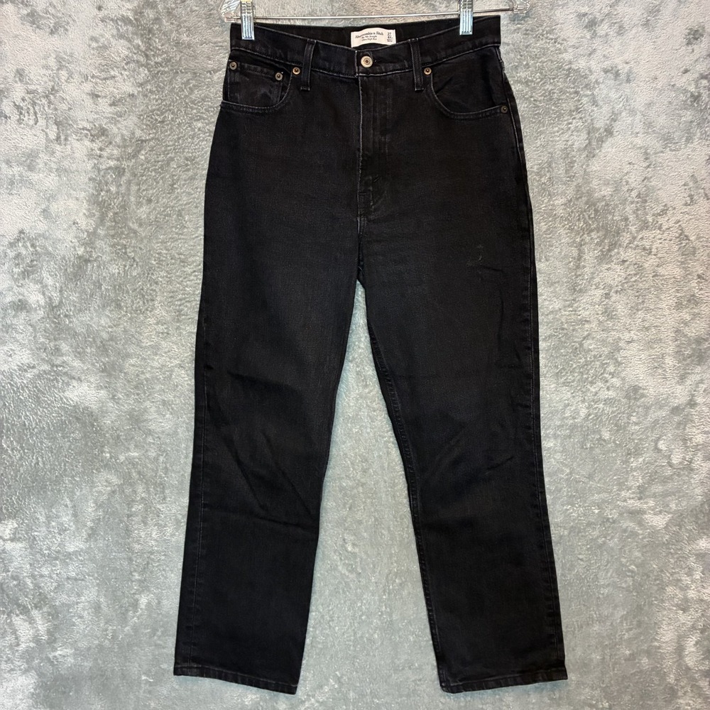 Abercrombie Fitch Womens Ultra High Rise 90s Straight Jean 4 X-Short Black Denim